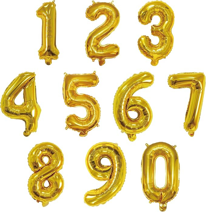 YPSelected 16 Inch Foil Mylar Number Balloons 0-9 for Party Decoration (Gold) | Amazon (US)