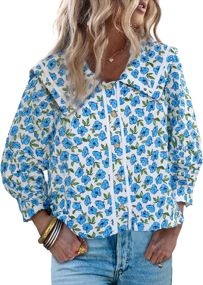 Cicy Bell Womens Floral Button Down Shirts Trendy Casual 3/4 Lantern Sleeve Blouse Square Neck Co... | Amazon (US)