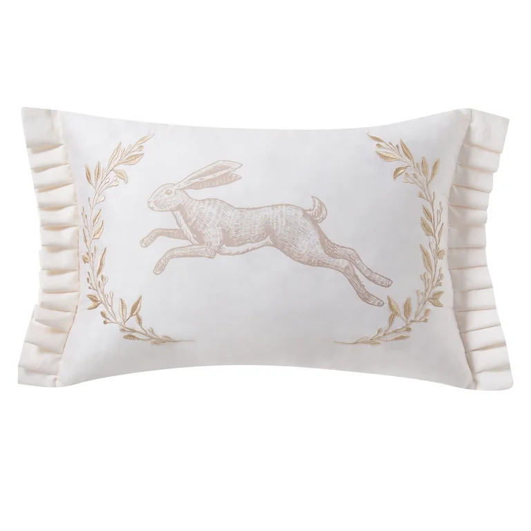 My Texas House 14" x 20" Ivory Pleated Cotton Bunny Decorative Pillow | Walmart (US)