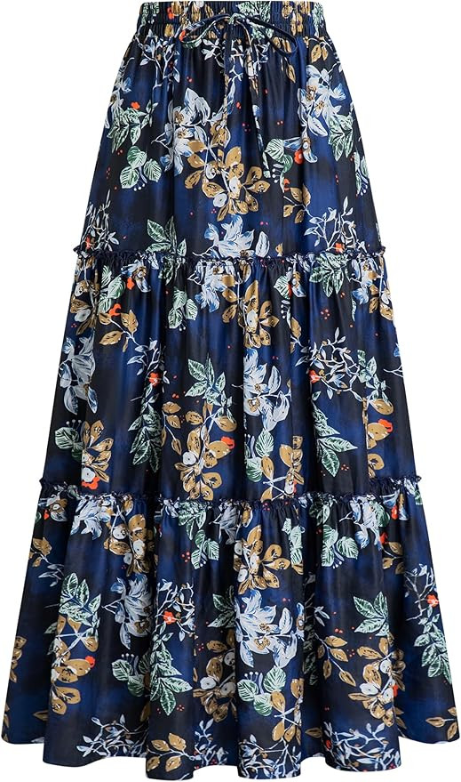 Arolina Women's Summer Maxi Skirt Trendy High Waist Pleated Ruffle Long Skirts Flowy Beach Boho S... | Amazon (US)