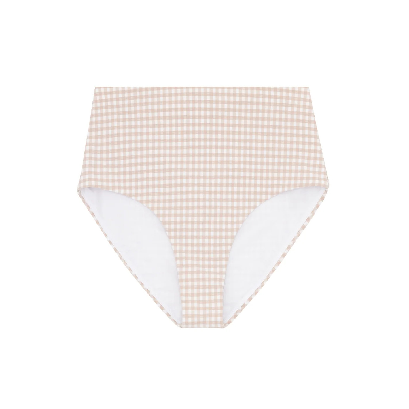 women's brown crinkle gingham high waist bikini bottom | minnow