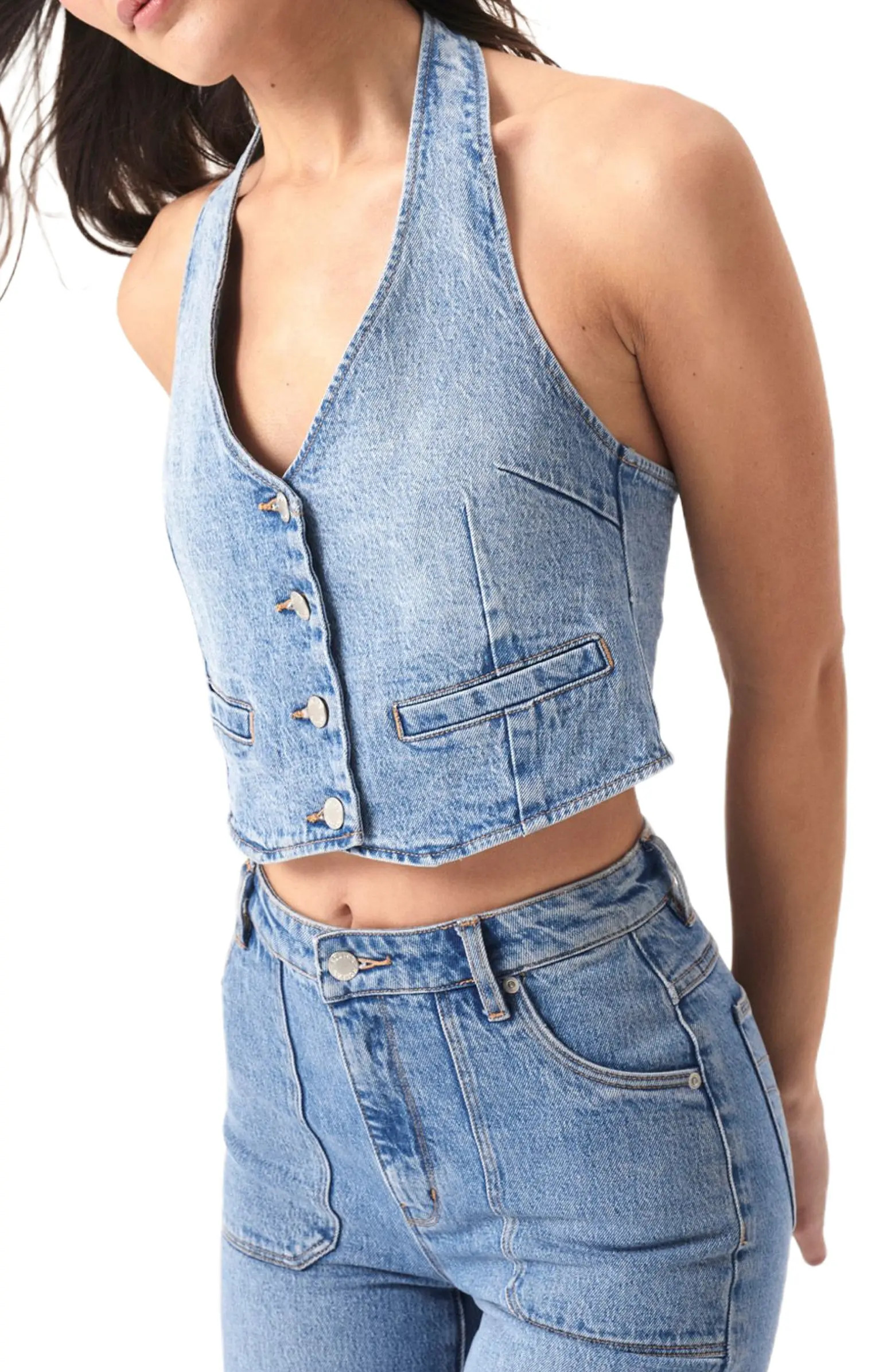 Denim Stretch Organic Cotton Halter Top | Nordstrom