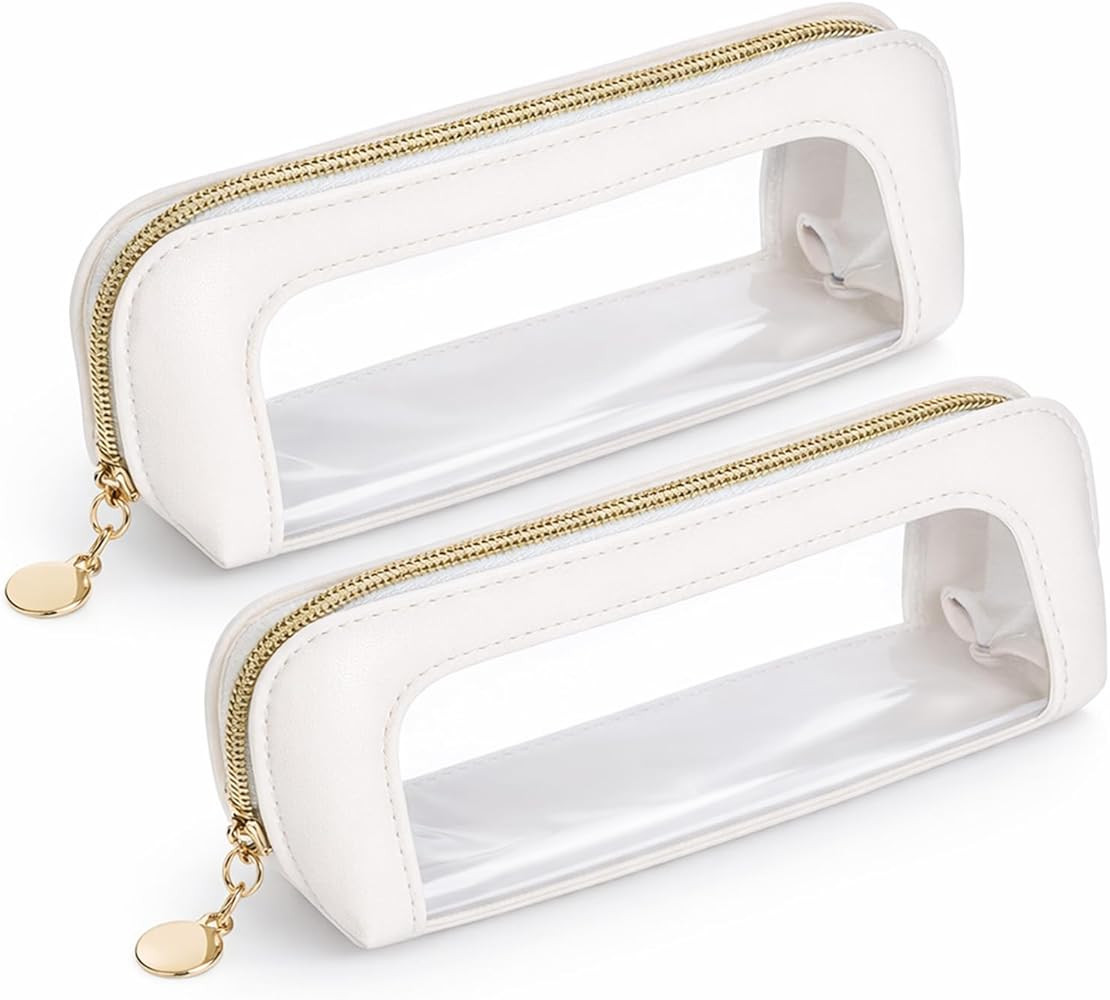 JJUNW 2Pcs Clear Makeup Brush Bag, Portable Makeup Brush Bag, Leather Slim Makeup Case Make-up Brush Bags with Zipper for Women Travel Storage(Beige) | Amazon (UK)