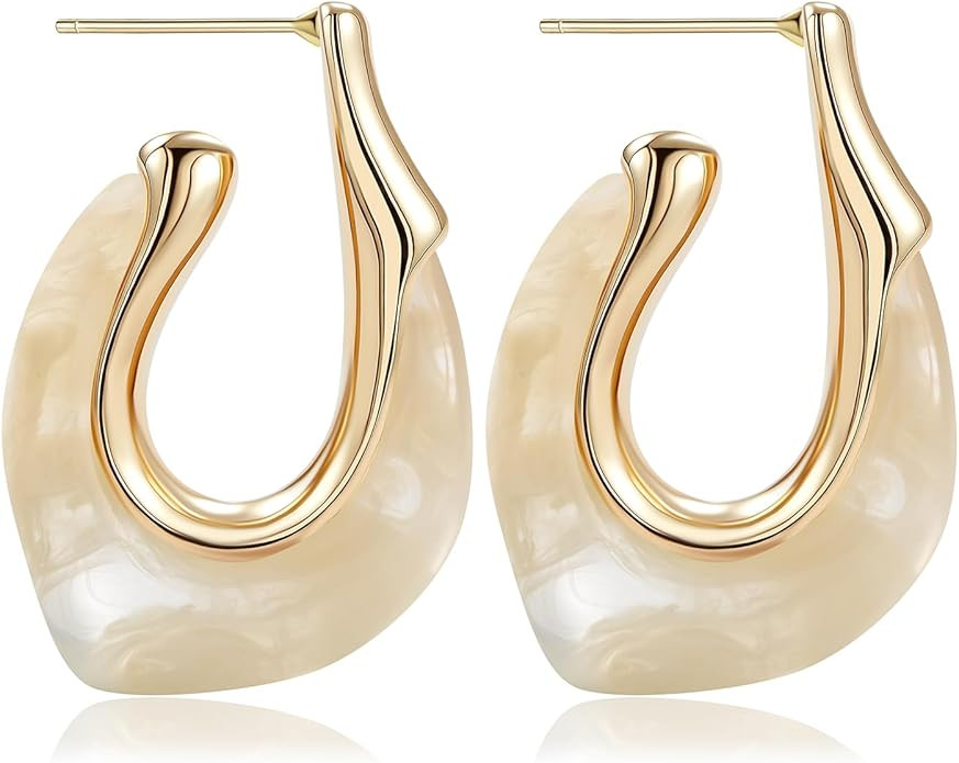 Acrylic Gold Hoop Earrings Chunky Huggie Statement Vintage Earrings Cute Resin Drop Earring Trend... | Amazon (US)