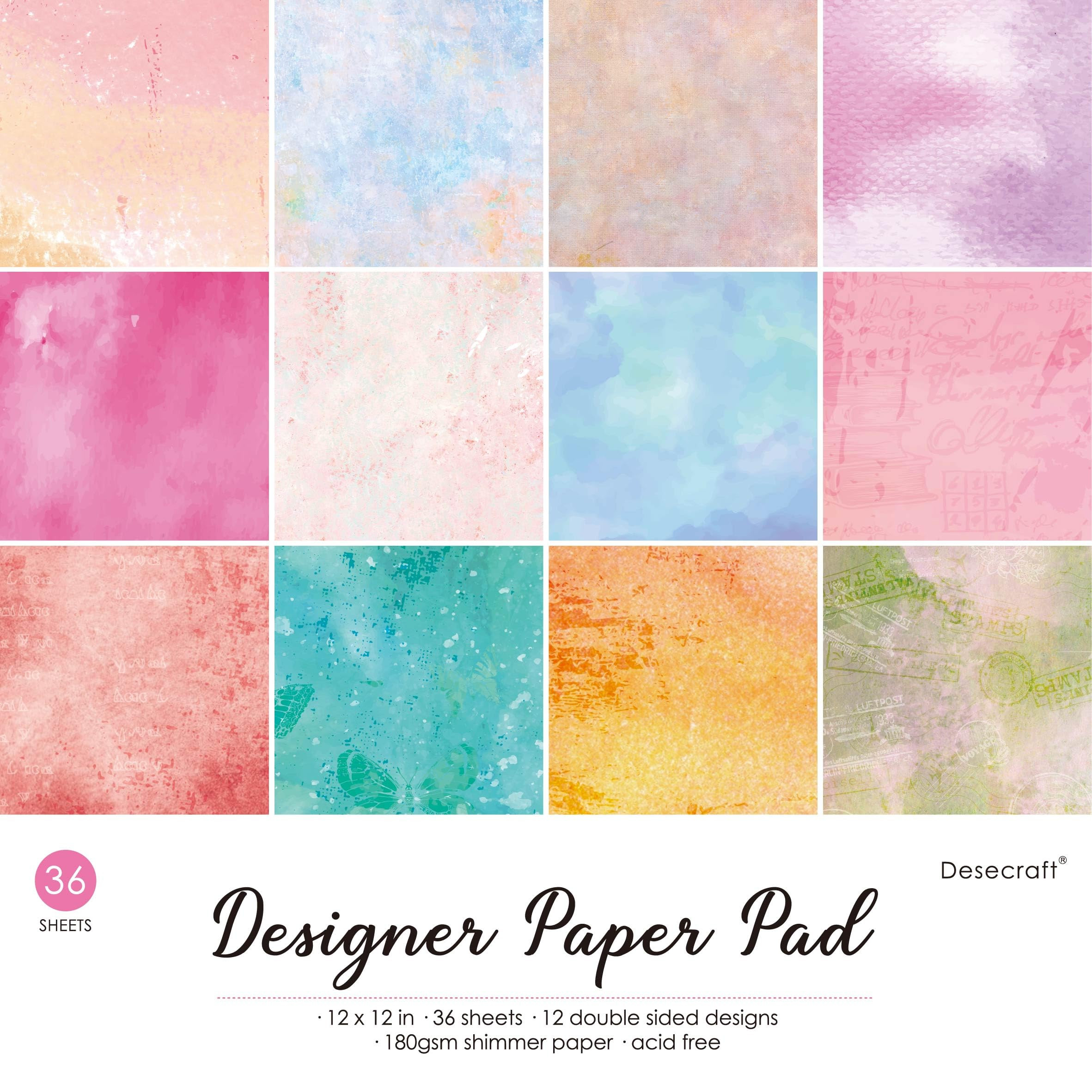 36 sheets 12x12 Paper Pad Pack Scrapbook Cardstock Decorative Paper - Bright Shimmer Watercolor- ... | Amazon (US)