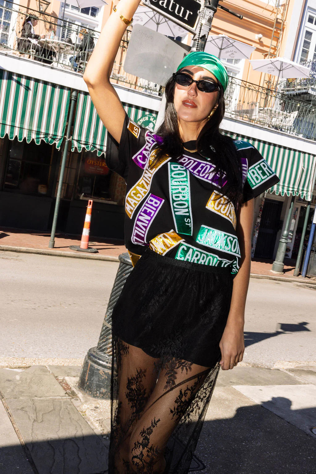 Black Metallic Nola Street Signs Tee | Queen of Sparkles