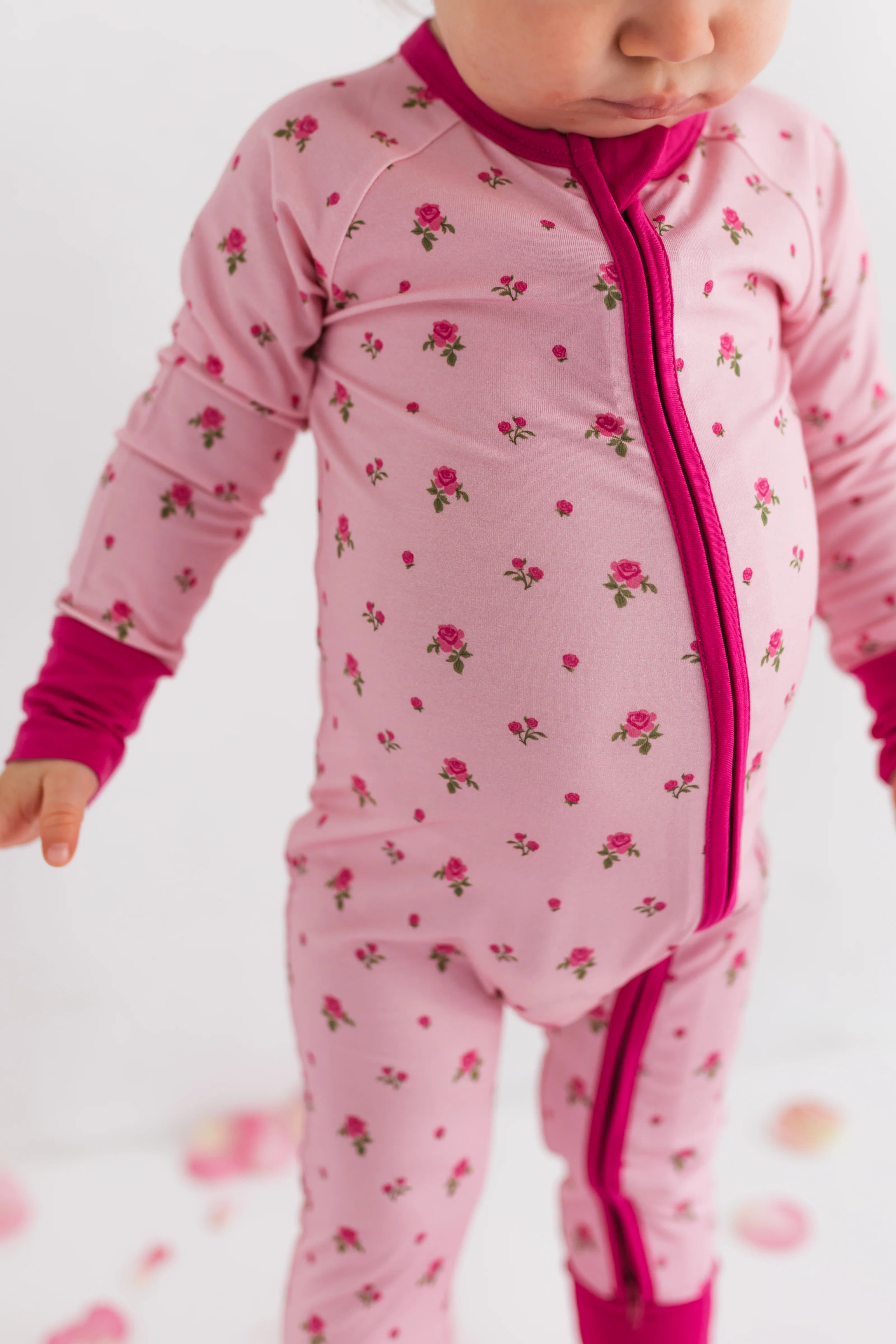 Dark Pink Haven Floral Zipper Romper | In My Jammers
