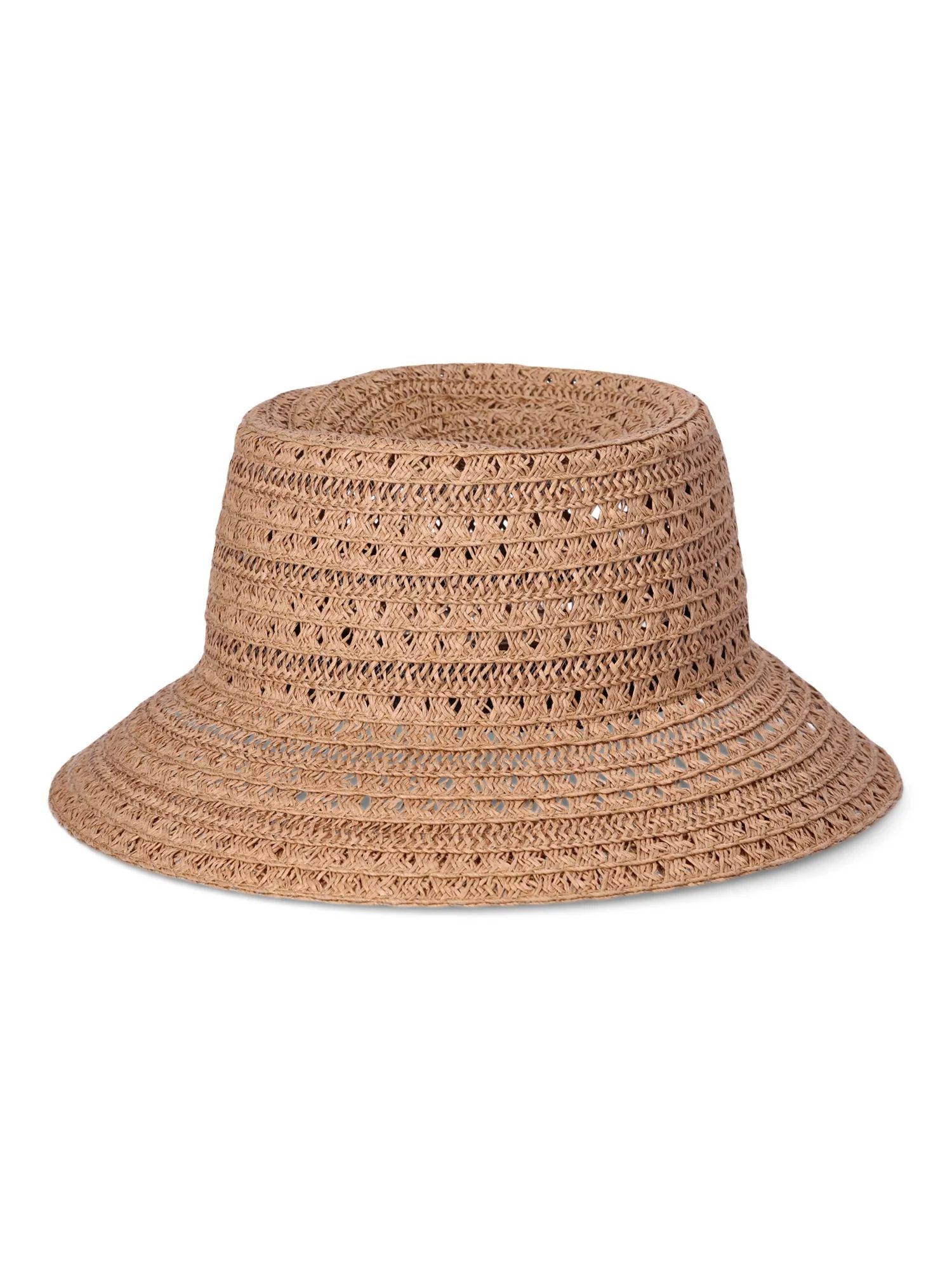 Time and Tru Women's Bucket Hat, Solid Color, Paper Straw Woven Construction, Natural | Walmart (US)