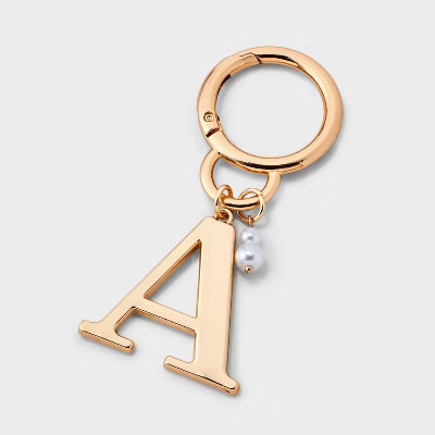 Initial "A" and Simulated Pearl Bag Charm - A New Day™ Gold: Lobster Claw Clasp, Iron, Acrylic, Zinc Alloy | Target