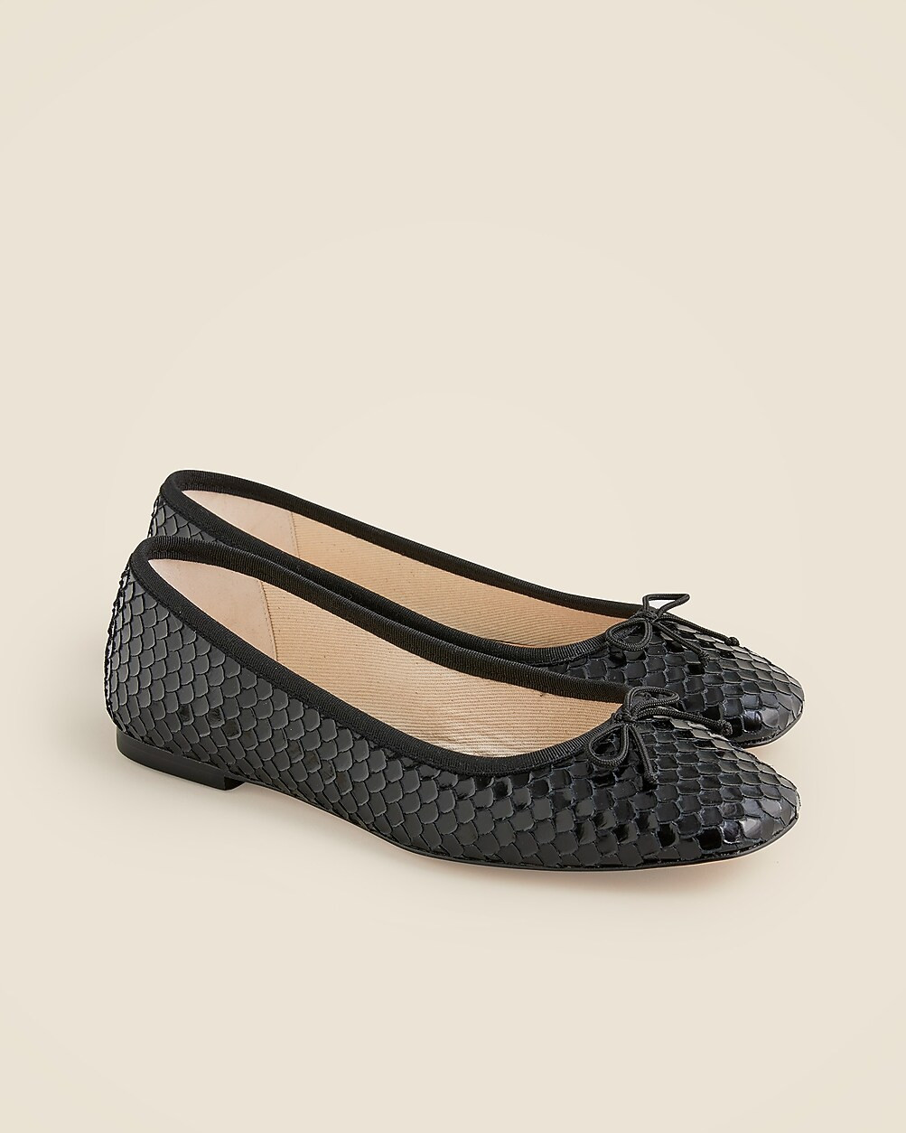 Quinn square-toe ballet flats in snake-embossed leather | J. Crew US