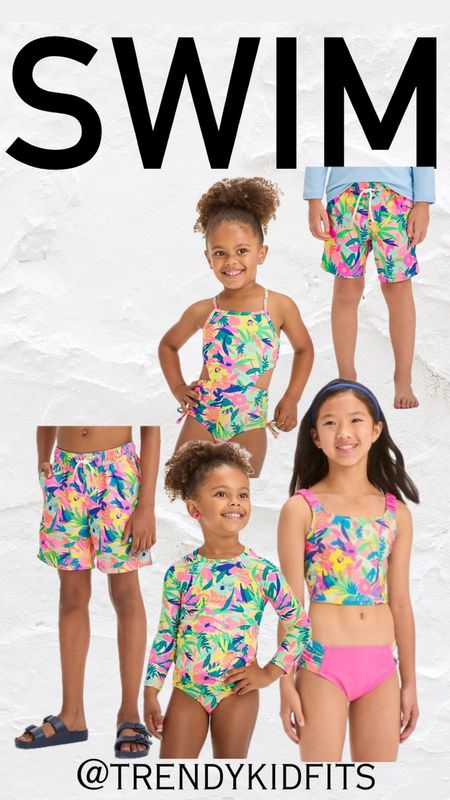 Bright floral kids matching swim . 

#LTKfamily