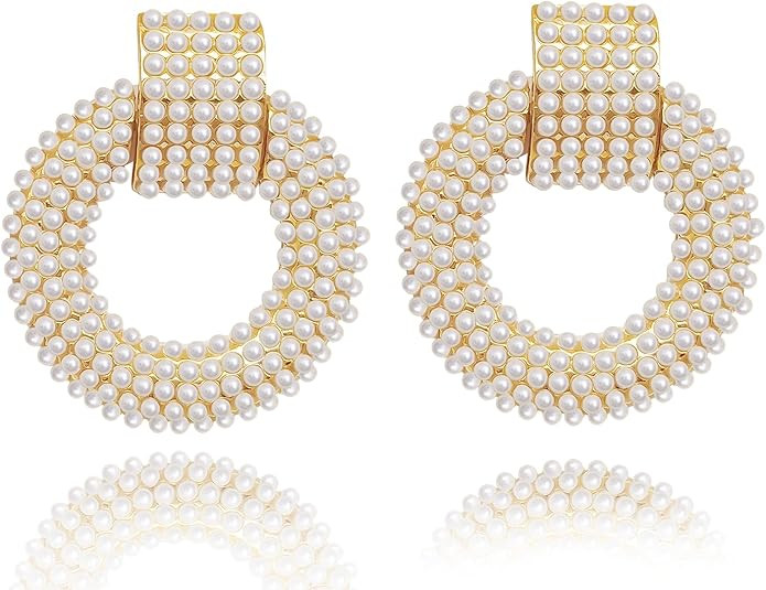 Pearl Drop Earrings for Women 18K Plated Real Gold S925 Sterling Silver Posts Cluster Pearl Dangl... | Amazon (US)