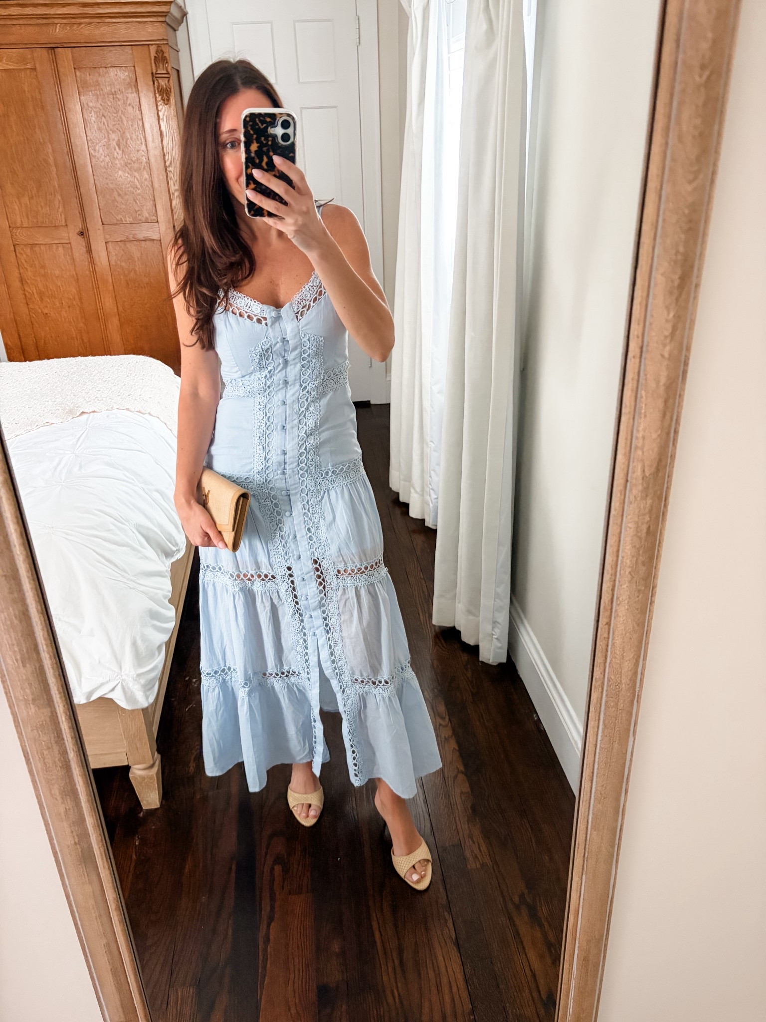 Bloomingdale’s blue eyelet dress.  Wearing and xs but it is snug on my behind.

#LTKSeasonal #LTKWedding