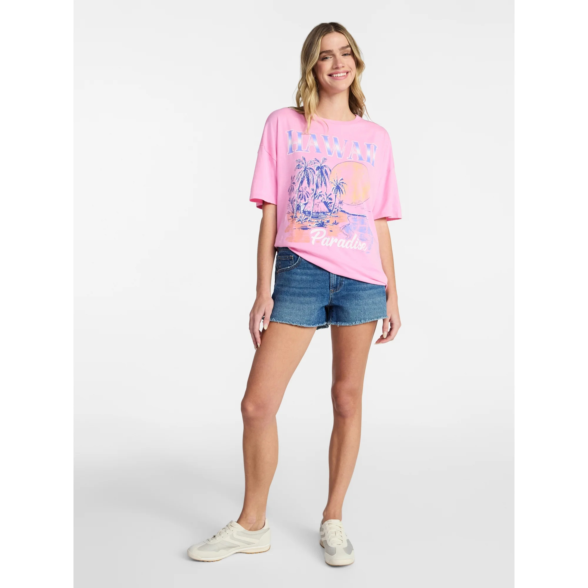 No Boundaries Washed Graphic Boyfriend Tee, Women's XXS-XXL | Walmart (US)