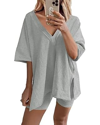 UANEO 2 Piece Outfits for Women Oversized Reversible Biker Short Sets Hot Shot Set Tracksuit | Amazon (US)