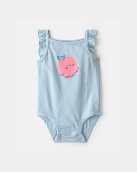 Baby Girl 'So Squeezable' Sleeveless Graphic Bodysuit - Blue | Carter's Inc