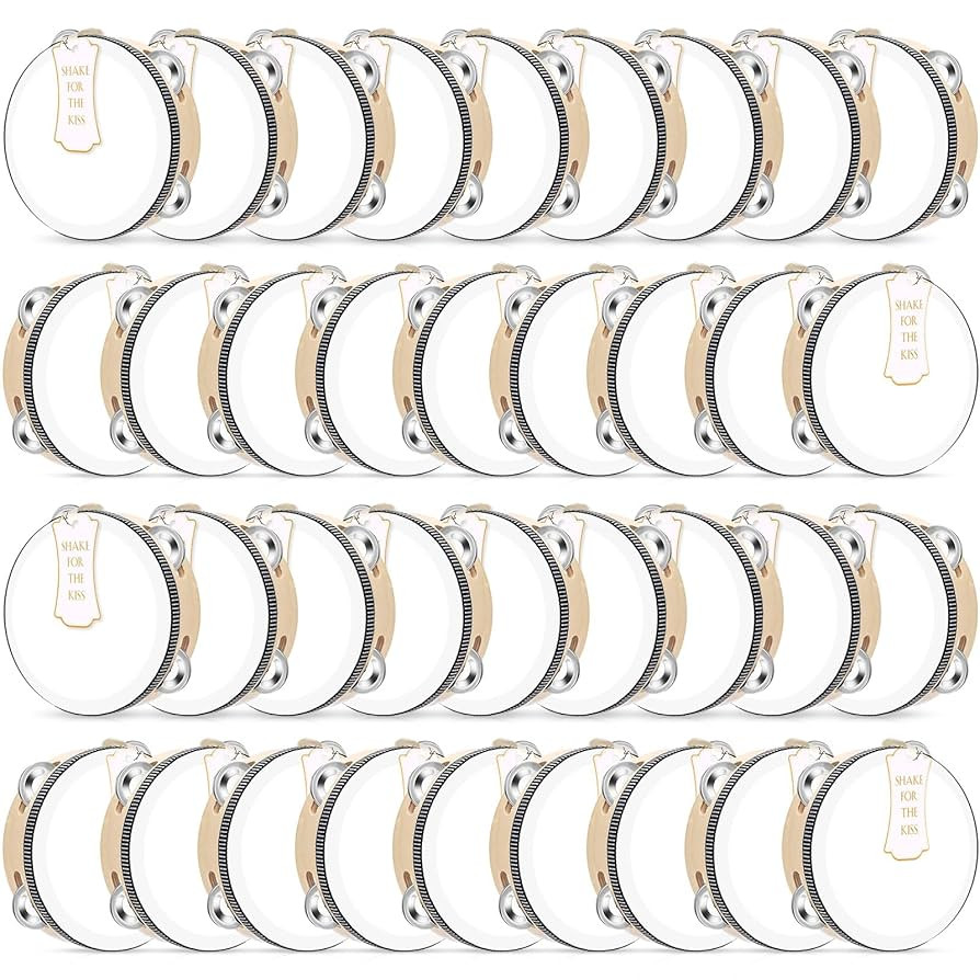36 Set 6 Inch Wedding Tambourines Bulk for Adults Wooden Hand Held Drum with Metal Jingles, Gift ... | Amazon (US)