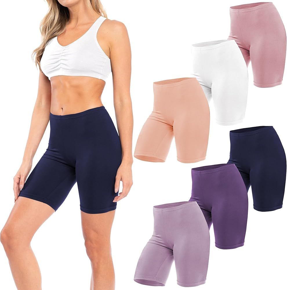 Sexy Basics Women's Cotton Stretch Active Slip Shorts | 3 Pack & 6 Pack Boy Short Boxer Briefs | Amazon (US)