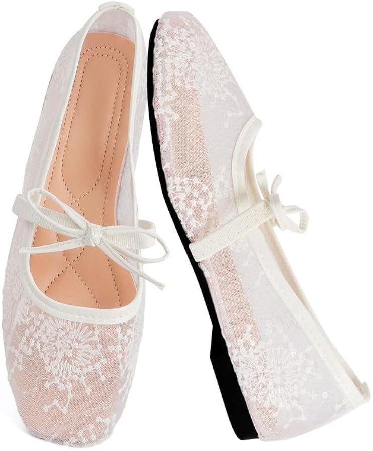 MAVMAX Ballet Flats with Strap for Women Floral Ballet Flats Mesh Shoes Women Flat Slip On Baller... | Amazon (US)