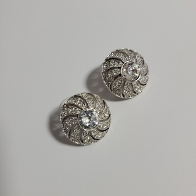 Beautiful Rhinestone Silver Earrings, Lots Of Sparkle, Vintage, Pierced Ears | eBay US