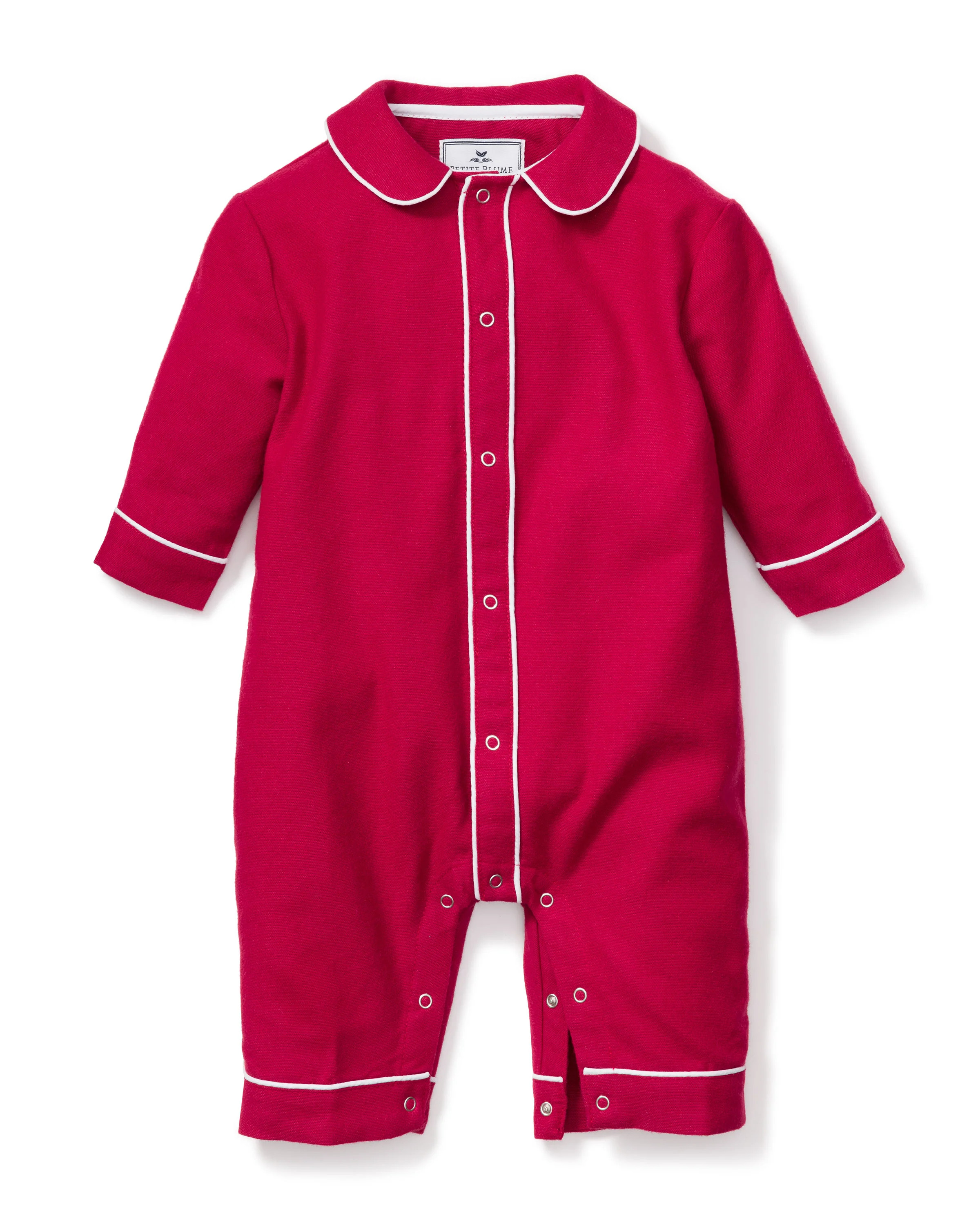 Baby's Flannel Cambridge Romper in Red | Petite Plume