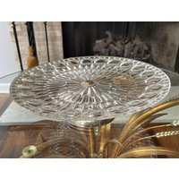 Antique Crystal Cake Stand With Silver Pedestal Base 11"" Round Decorative Edge Serving Plate | Etsy (US)
