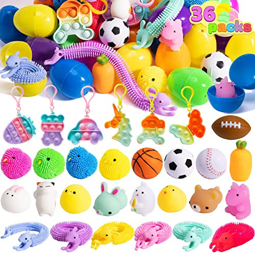 JOYIN 36 PCS Prefilled Easter Eggs with Stress Relief Toys, Easter Toys for Egg Hunt, Basket Stuffers, Party Favors Supplies, Classroom Prize Supplies | Amazon (US)