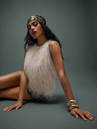 Hauture Women's Sexy Boho Vintage Going Out Party Sleeveless Long Faux Fur Fringe Vest Top | ... | SHEIN