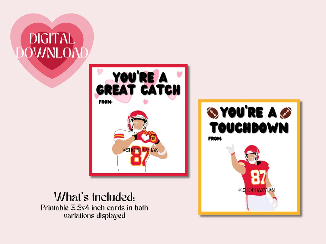 Travis Kelce Kansas City Chiefs Instant Printable Digital Funny Cute Valentines Day Cards NFL Foo... | Etsy (US)