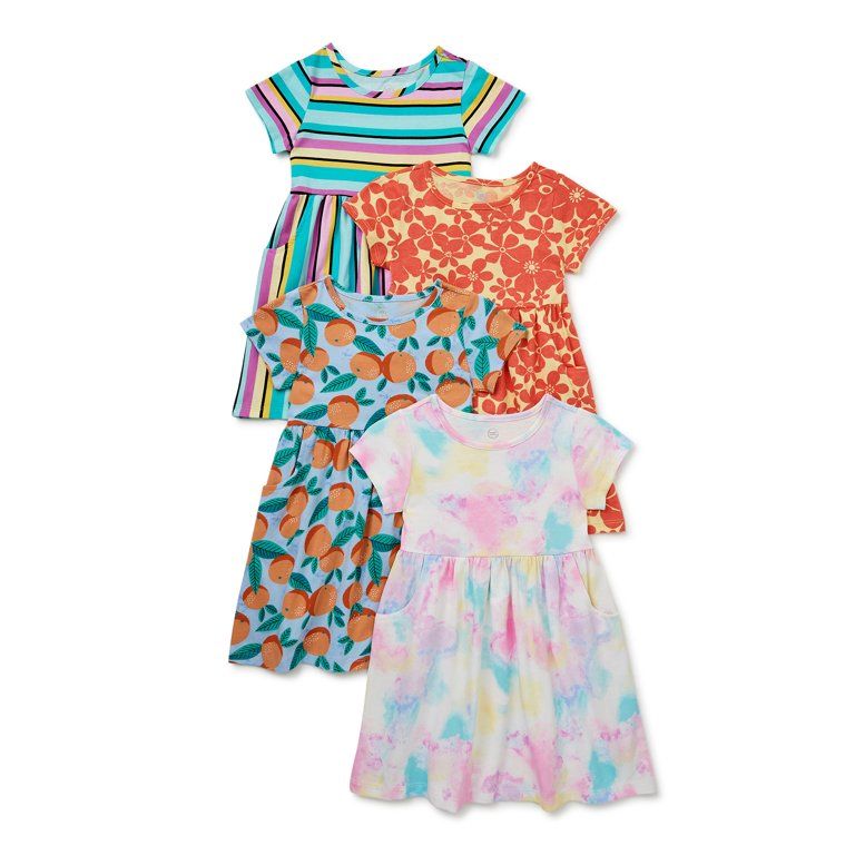 Wonder Nation Baby and Toddler Girls Knit Dress with Pockets, 4 Pack | Walmart (US)