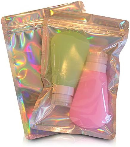 100Pcs Holographic Mylar Pouch Bags with Zip Lock and Tear Notch - Reusable, Resealable, Flat, Sm... | Amazon (US)