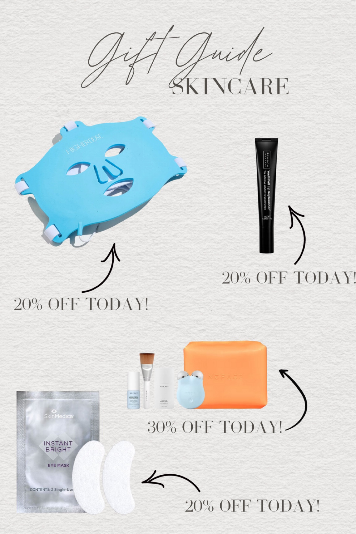Skincare favorites gift guide!

Higher dose red light therapy face mask
Revision skin care youthful lip replenisher
Nuface mini set with bag facial massager/ gua sha
Skin medica eye patches
Stocking stuffer ideas


#LTKCyberWeek #LTKGiftGuide #LTKbeauty