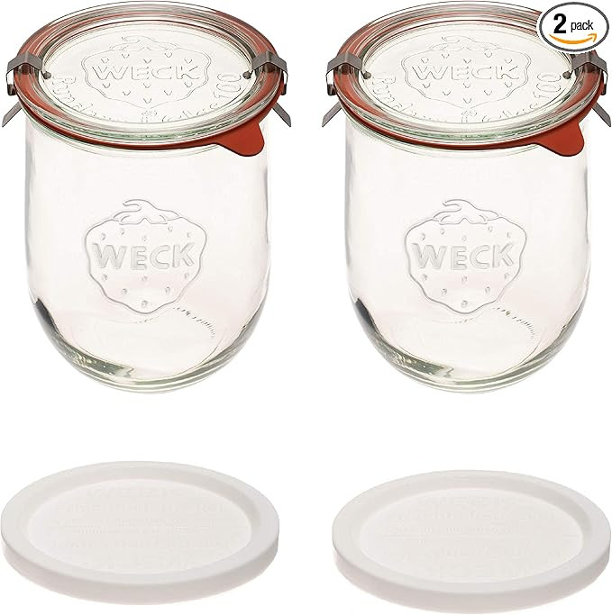Weck Tulip Jars 1 Liter - Large Sourdough Starter Jars with Wide Mouth, Glass Lids and Keep Fresh... | Amazon (US)