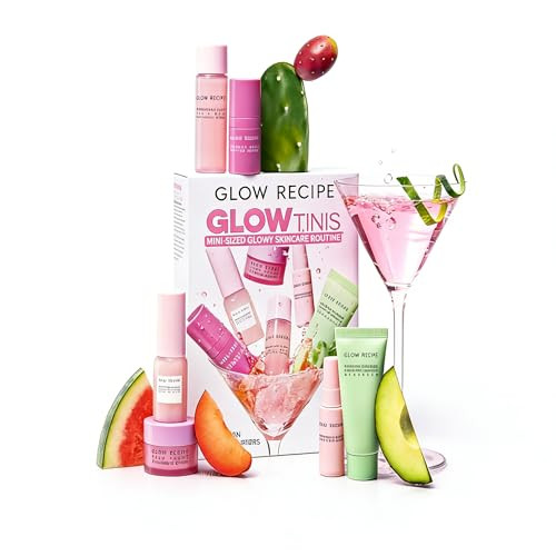 Glow Recipe GlowTinis Mini Skincare Set - 7-Piece Travel Size Korean Skincare Routine & Gift Set - Hydrating Face Cleanser, Watermelon Toner, Hyaluronic Acid Cream, Dew Drops & Mucin Serum | Amazon (US)
