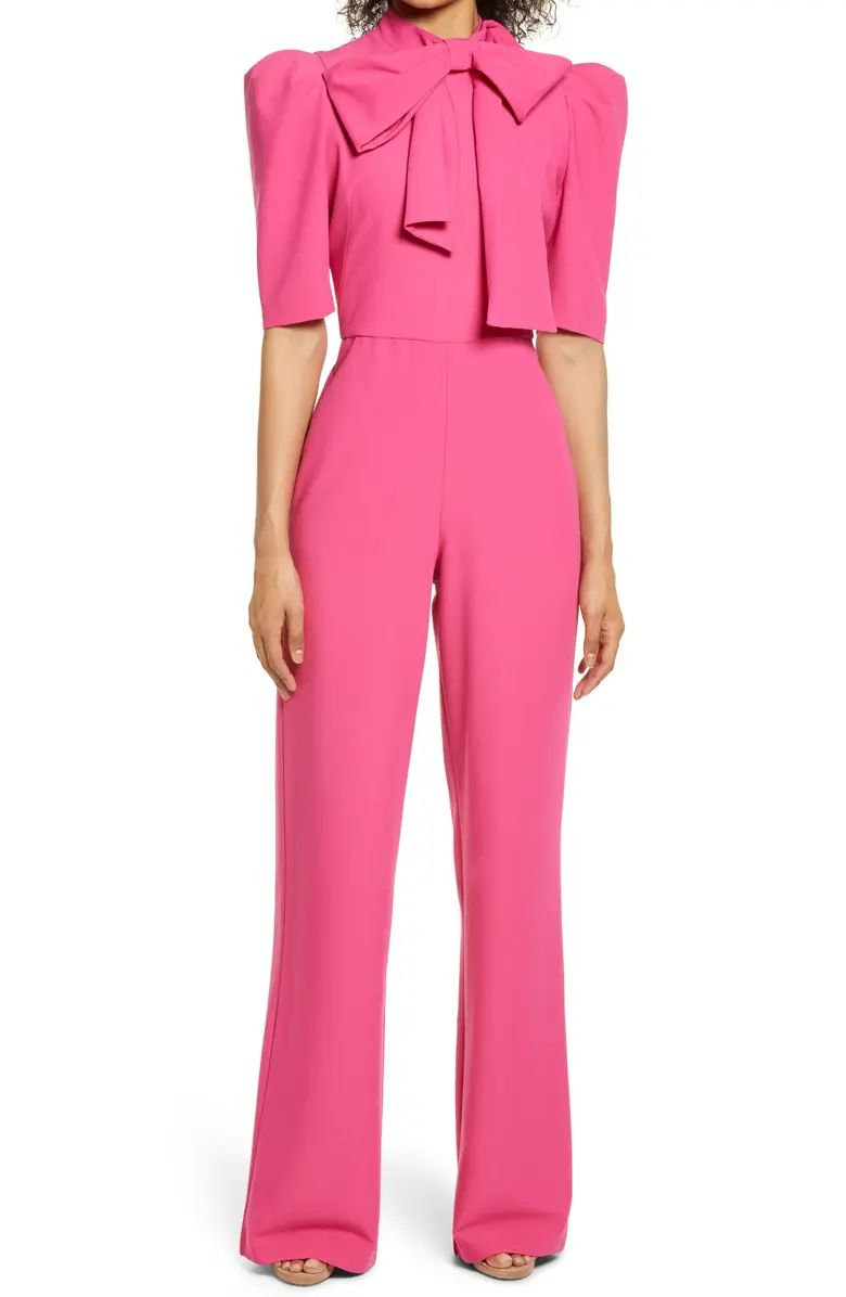 Black Halo Ara Tie Neck Puff Sleeve Jumpsuit | Nordstrom | Nordstrom