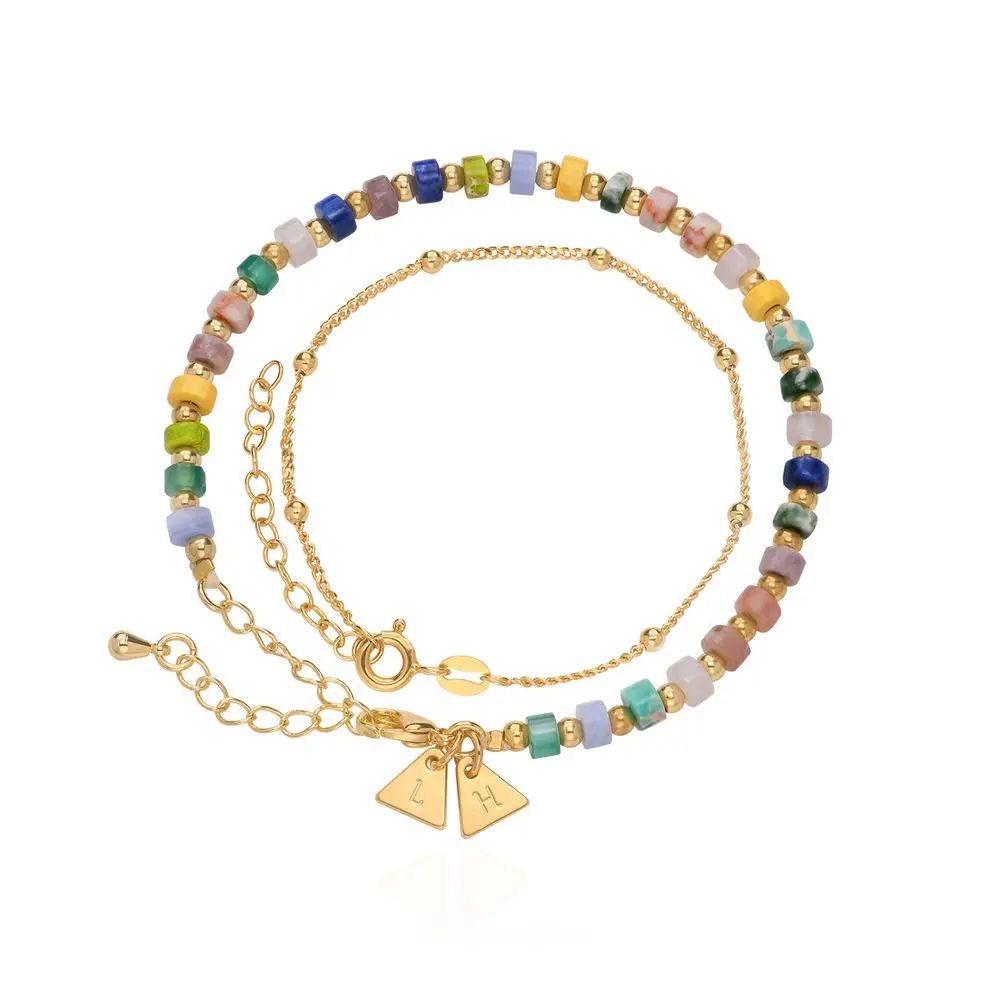 Resort Layered Beads Bracelet/Anklet with Initials in Gold Plating | MYKA