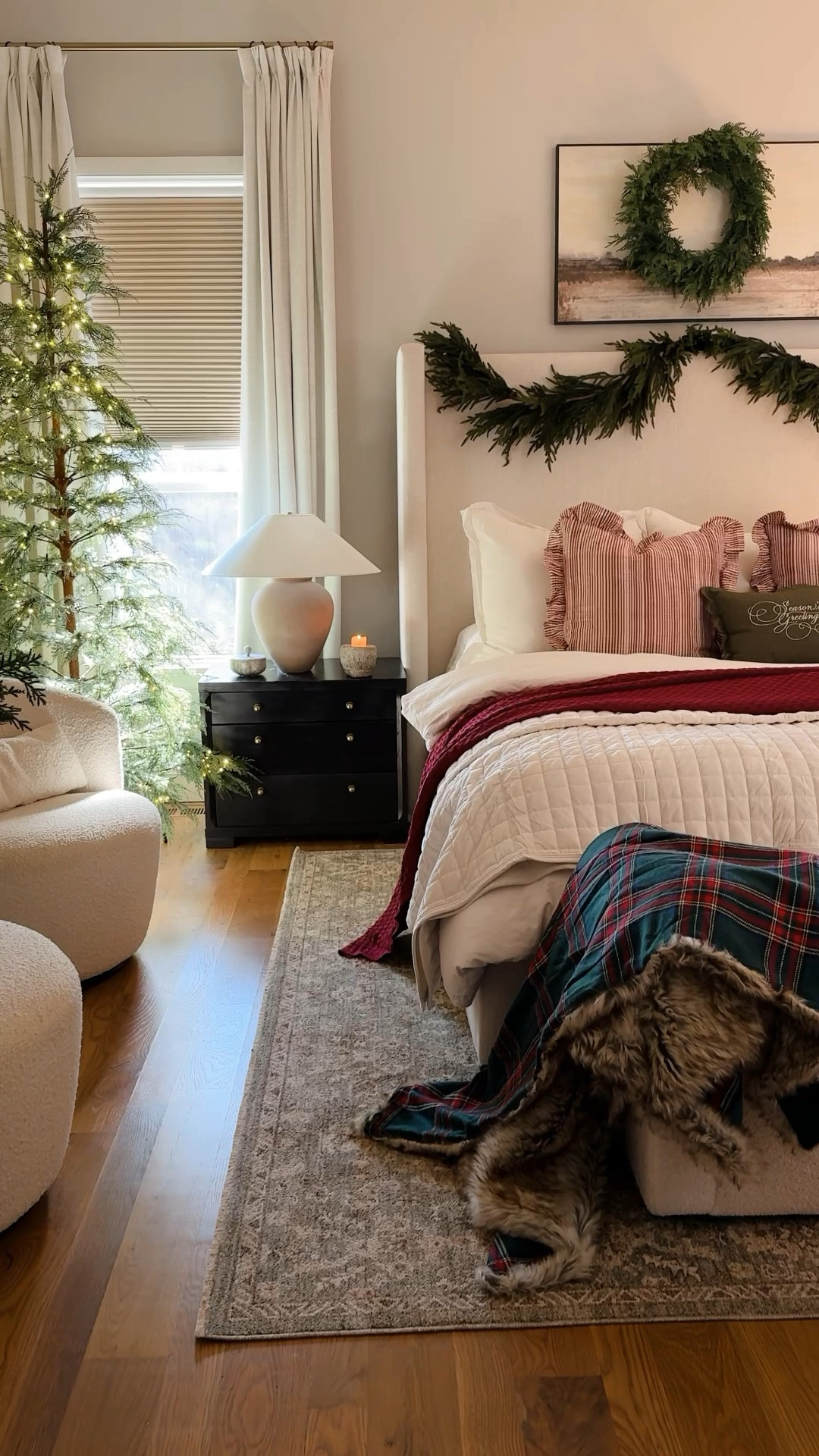 neutral christmas bedroom, cozy holiday vibes, winter bedroom decor, neutral home aesthetic 

#LTKHoliday #LTKSeasonal