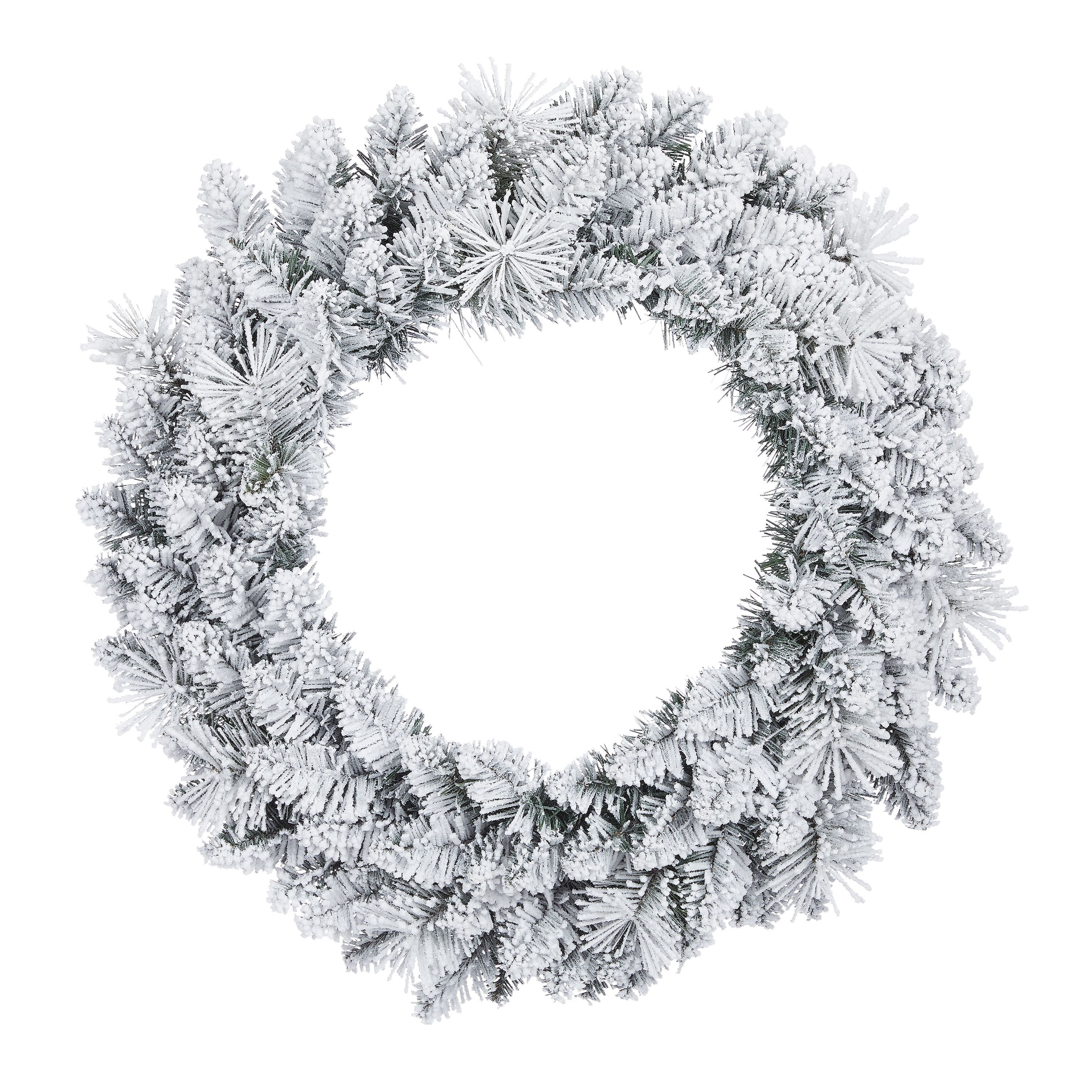 Winter Frost Flocked Unlit Wreath, 24", by Holiday Time - Walmart.com | Walmart (US)