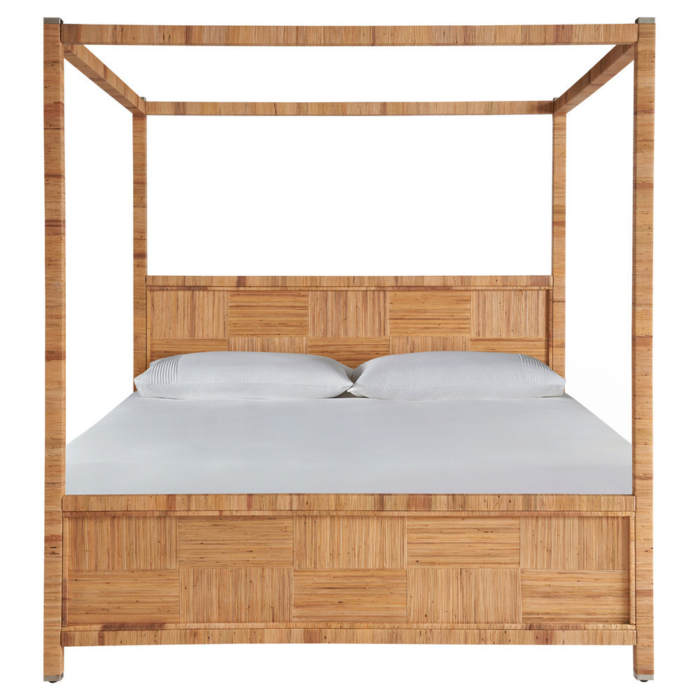 Bennett Coastal Beach Natural Rattan Canopy Bed - Queen | Kathy Kuo Home