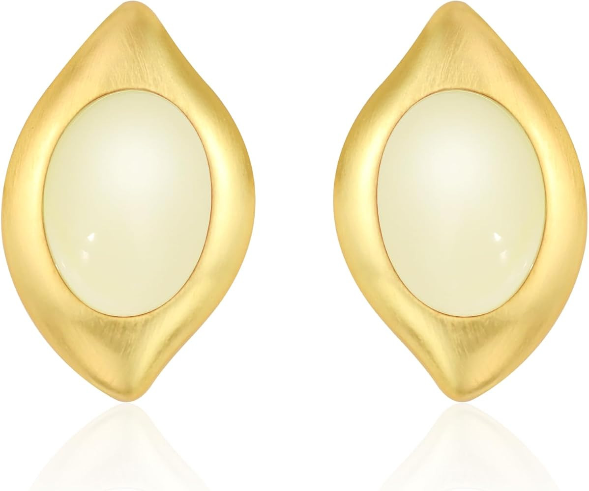 Gold Chunky Earrings for Women Vintage Earrings - Black and Gold Earrings Oval Stone - Teardrop E... | Amazon (US)