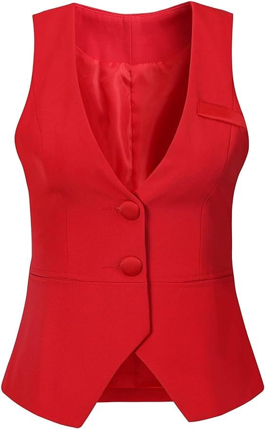 Vocni Women V-Neck Business Slim Fit Skinny Button Down Suit Dressy Vests Waistcoat | Amazon (US)