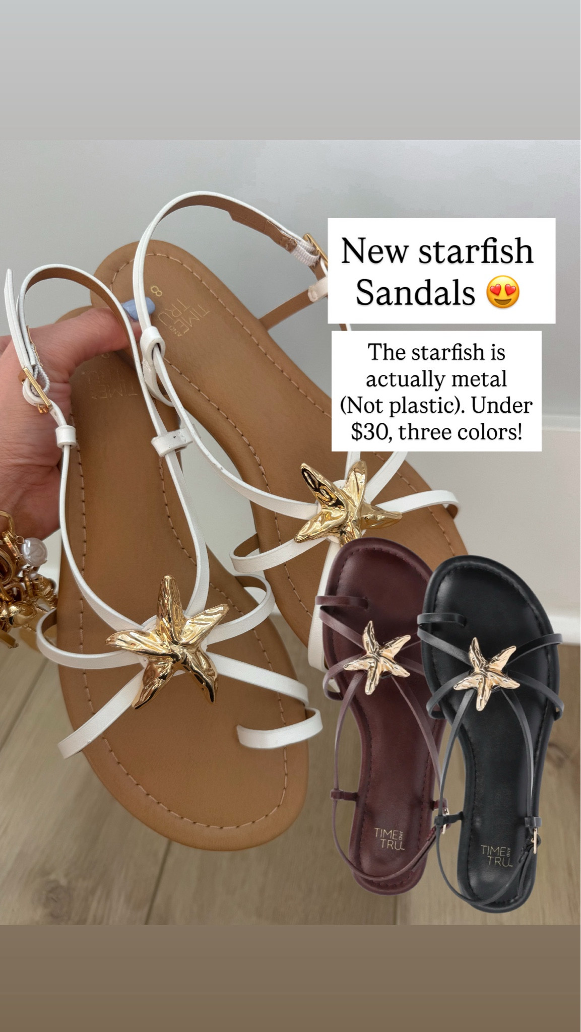 These starfish sandals 😍🐚 the detail is EVERYTHING! The gold starfish is actually metal (not plastic 👏🏼) and they look so elevated. Under $30 and come in multiple colors—perfect for beach days, vacations, or dressing up a simple outfit!

#summerstyle #walmartfashion #sandalszn #beachyoutfits #coastalstyle #affordablefashion #walmartfinds #vacationstyle #budgetfriendlyfashion #summeraccessories

#LTKTravel #LTKSwim #LTKootd