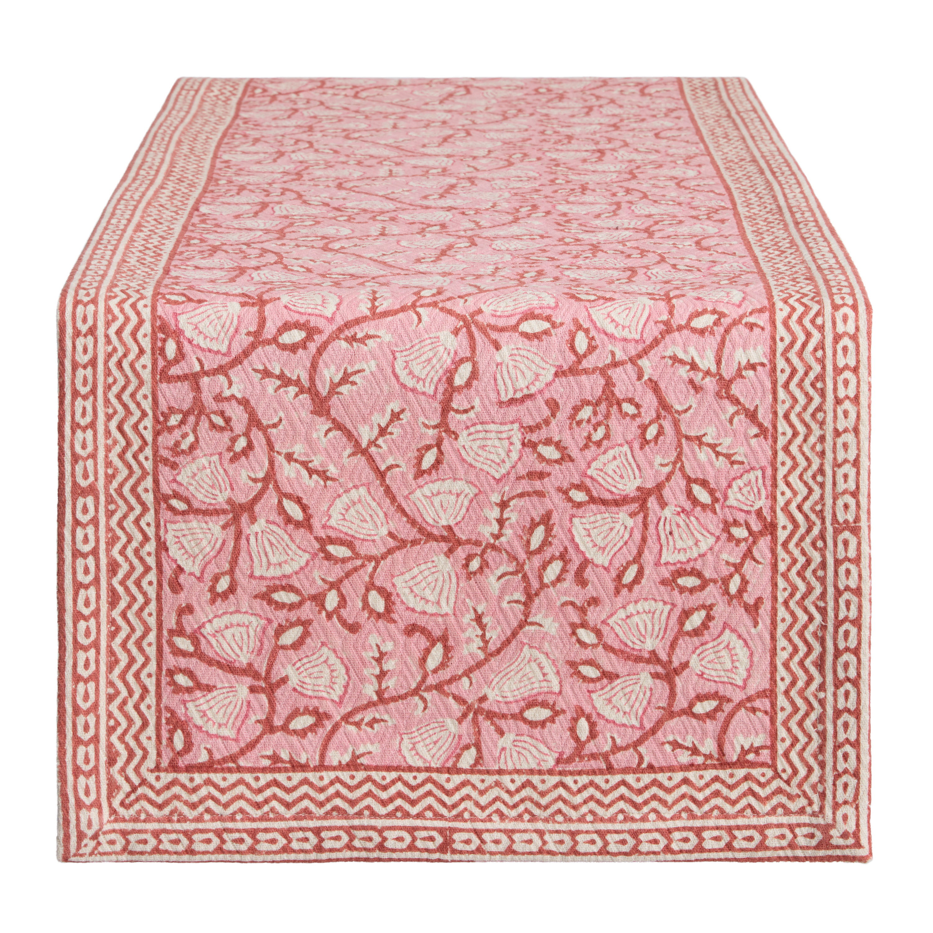Pink and Red Cotton Gauze Floral Block Print Table Runner | World Market