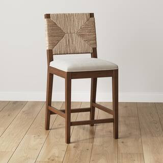 Nathan James Beacon 24 in. Bohemian Dark Brown Wood Counter Height Bar Stool with Woven Back and ... | The Home Depot