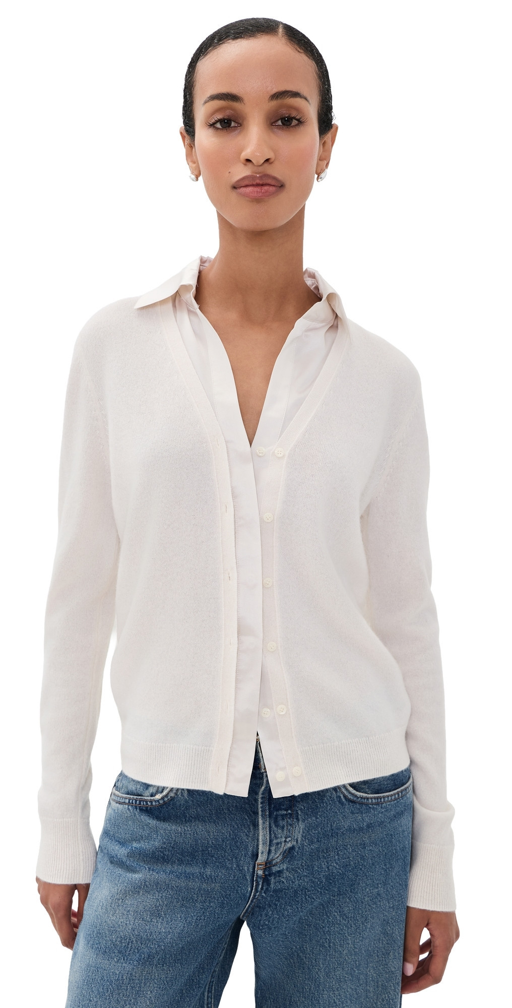 Vince Mixed Media Cashmere Cardigan Off White XXS | Shopbop