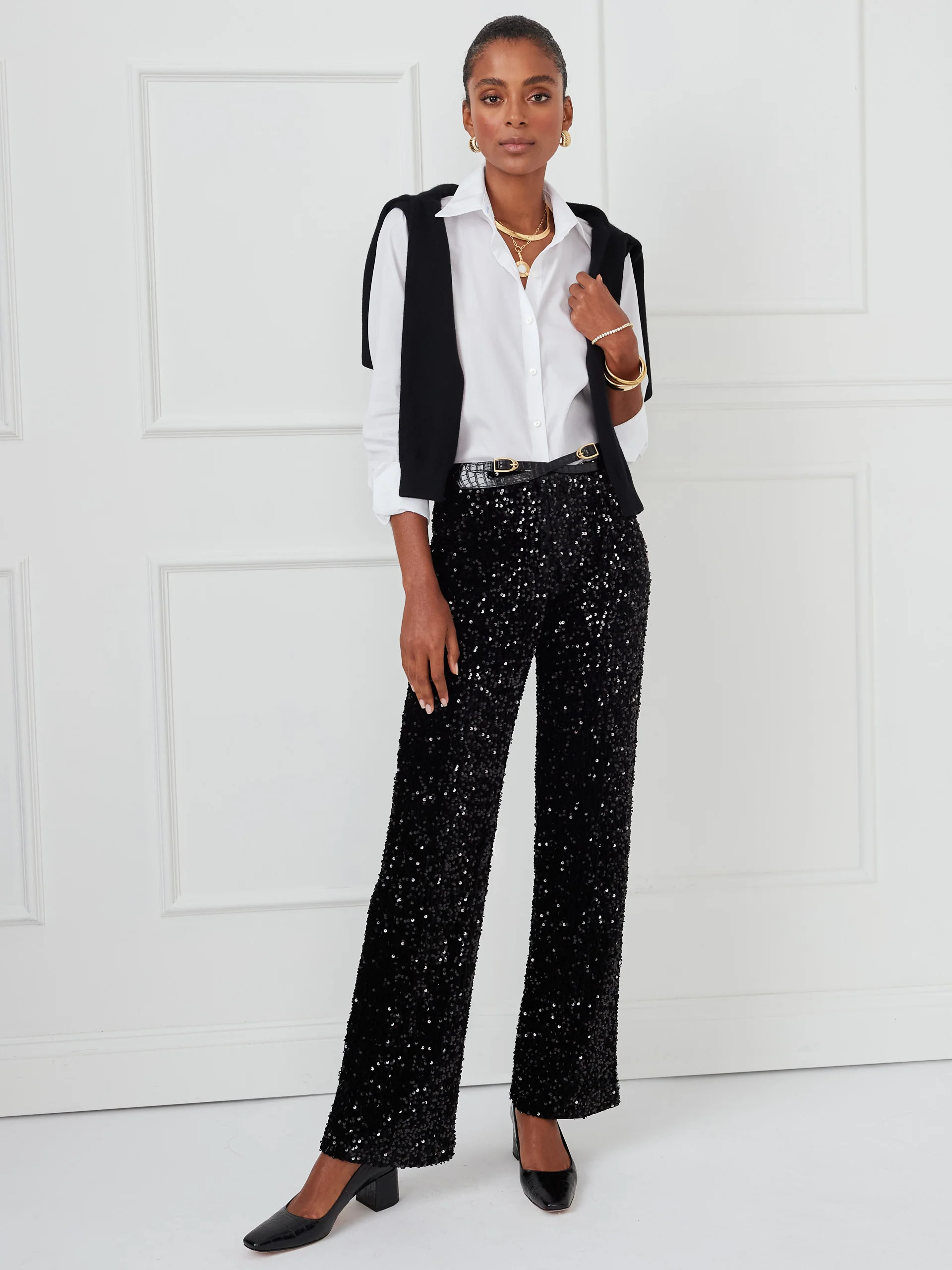 Black Carter Sequin Pants | Women's Pants  | J.McLaughlin | J.McLaughlin