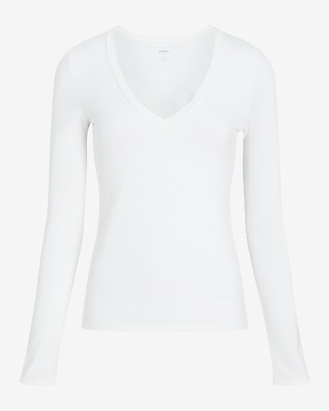Solid V-neck Long Sleeve Tee | Express