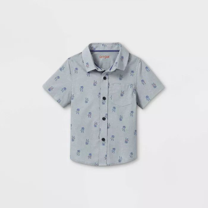 Toddler Boys' Dino Hula Hooping Poplin Woven Short Sleeve Button-Down Shirt - Cat & Jack™ Gray | Target