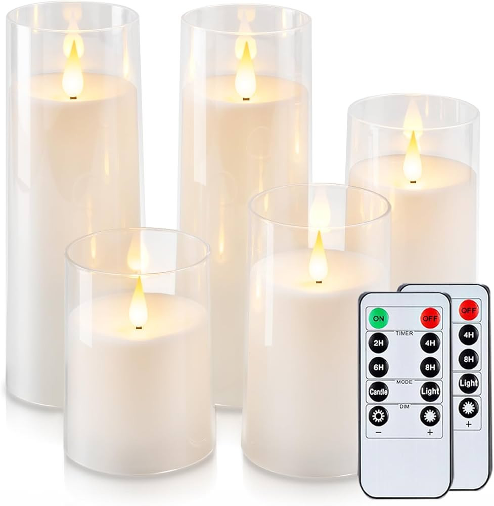 Raycare White Battery Operated Candles Flameless Candles with Timer and Remote, 5 Pcs Acrylic Fli... | Amazon (US)