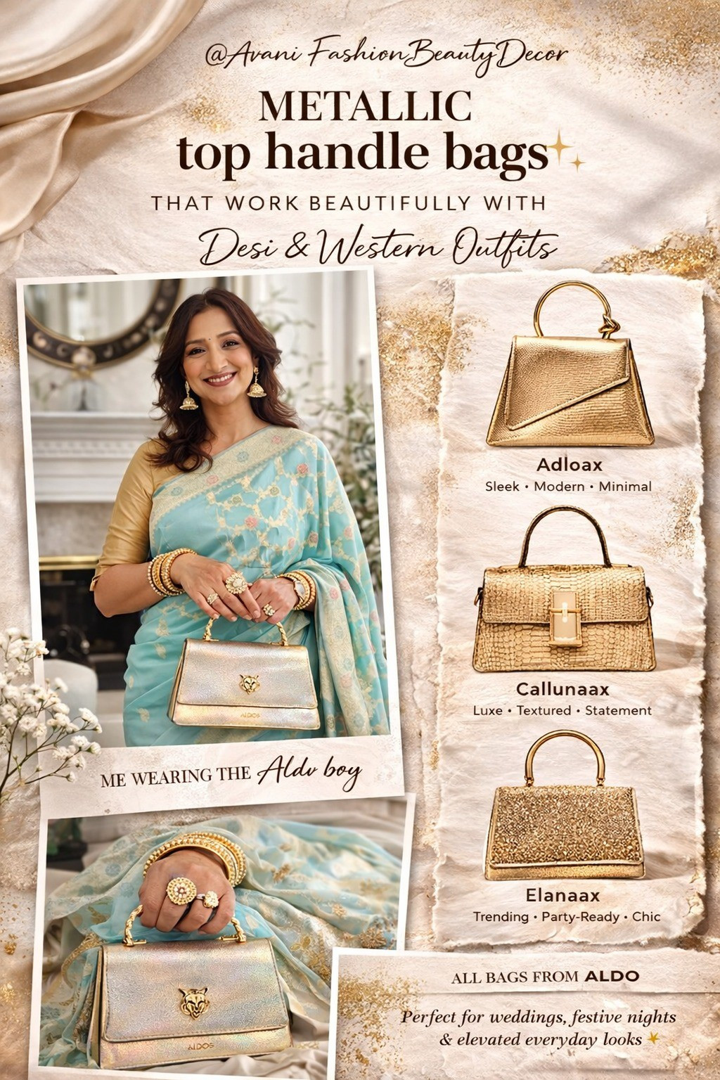 Metallic top handle bags that go well with desi and western looks 

#LTKFestival #LTKdayinmylife #LTKootd